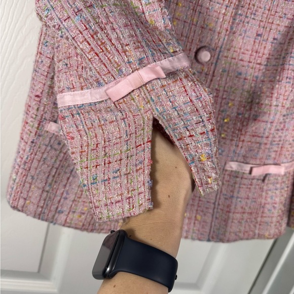 Spanner Pink Rainbow Tweed Blazer Jacket Short Length Bows Womens Size 8 - Picture 3 of 11